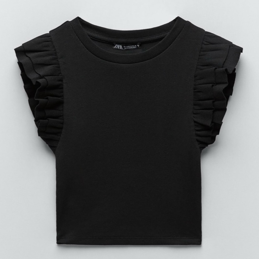Zara Black Ruffled Sleeve Top